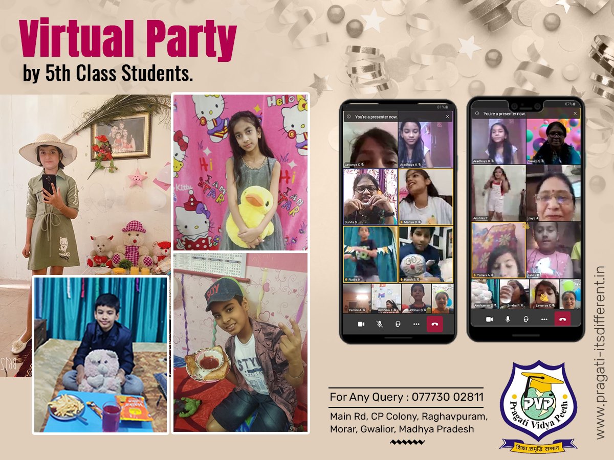 Our lovely students of Pragati Vidya Peeth (5th class ), participated in Virtual Partyâœ¨. Such activities boost the happiness quotient of our children and keep them motivated to learn through virtual classes.