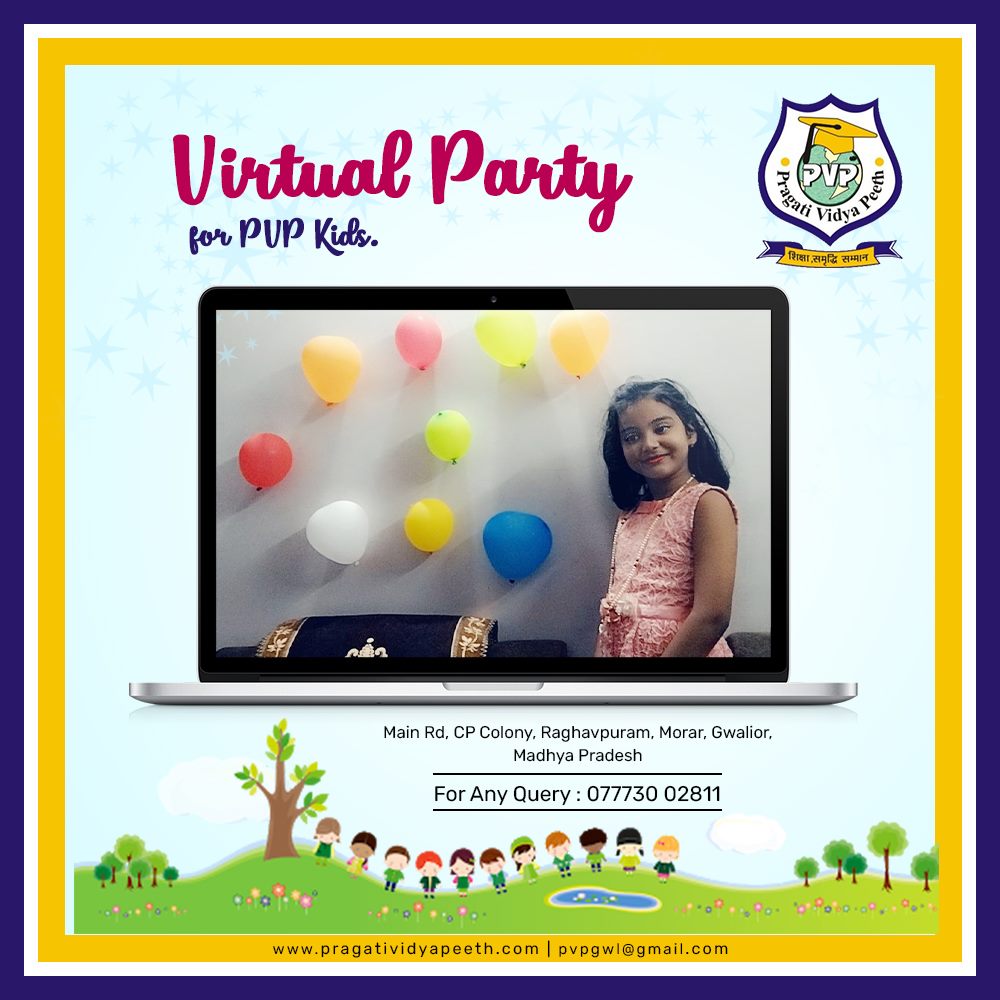 Our lovely students of Pragati Vidya Peeth (2nd, 3rd & 4th Class), participated in Virtual Partyâœ¨. Such activities boost the happiness quotient of our children and keep them motivated to learn through virtual classes.