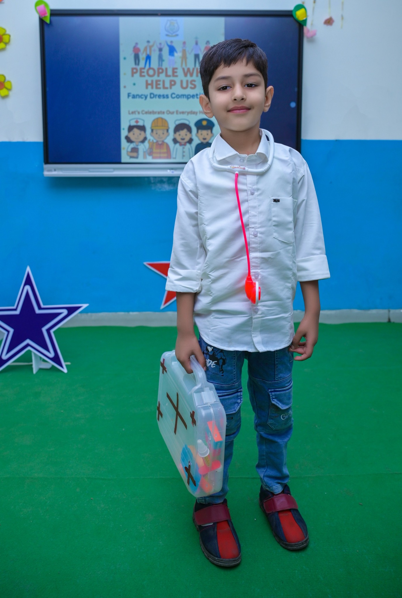 Our little UKG stars dressed up as community helpers like doctors, police officers, firefighters, teachers, and more